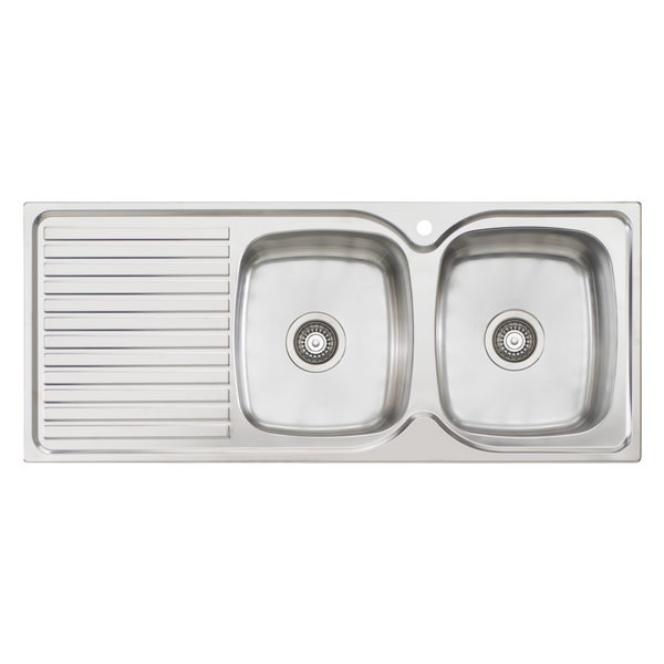 Endeavour Double Bowl Sink With Drainer Right Stainless Steel