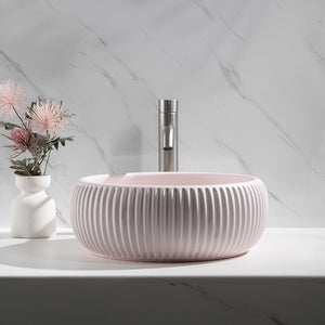 Felda Champagne Pink Fluted Concrete Basin - Dusty Pink