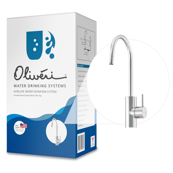 Satellite Water Filtration System With Round Goose Neck Filter Tap White