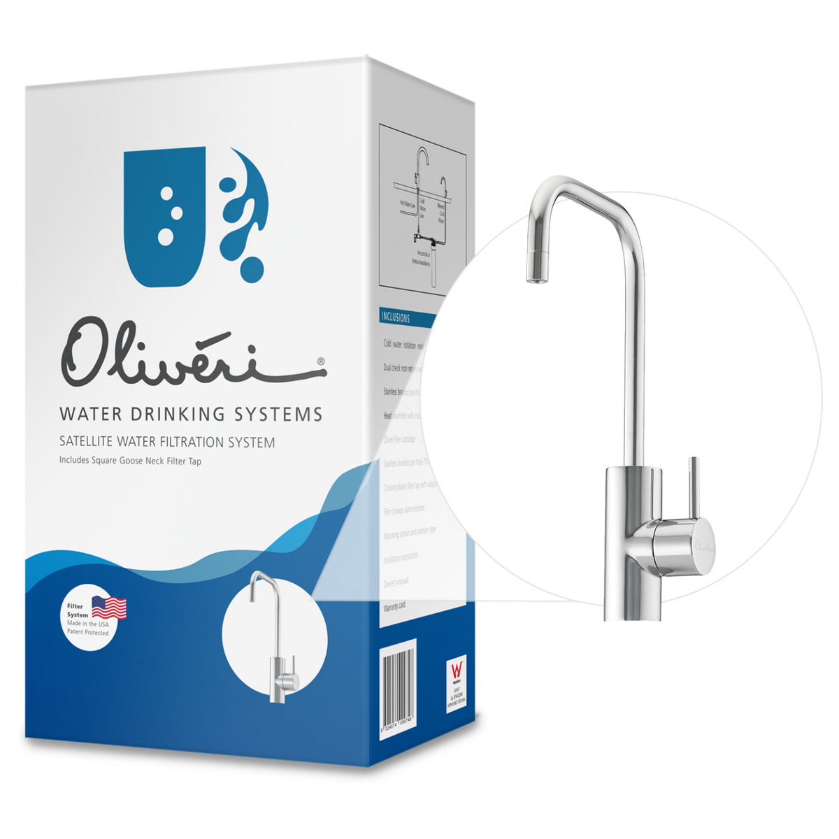 Satellite Water Filtration System With Square Goose Neck Filter Tap White