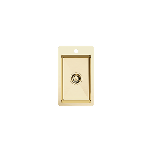 Harper 300x500 Single Bowl Butler Tap Landing Sink Brushed Brass Gold