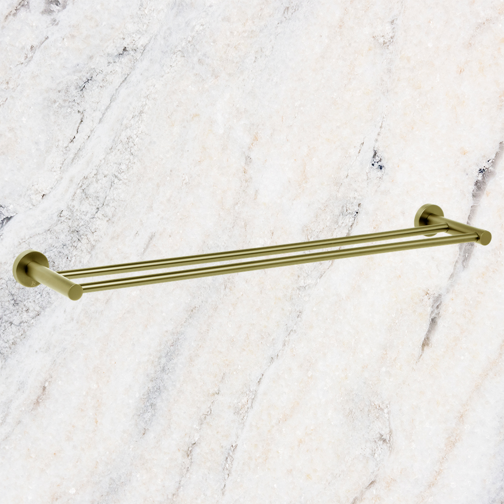 Venezia Double Towel Rail 600mm Brushed Brass Gold