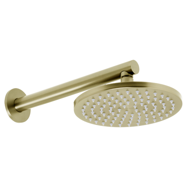 Venezia Overhead Rain Shower With 300mm Wall Arm Brushed Brass Gold