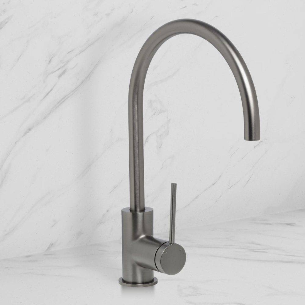 Venezia Gooseneck Sink Mixer Brushed Gunmetal
