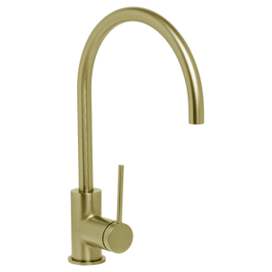 Venezia Gooseneck Sink Mixer Brushed Brass Gold - Brushed Brass Gold