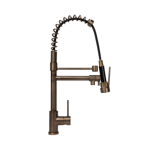 Cleo Brushed Vintage Antique Brass Pull Down Dual Spray Mixer