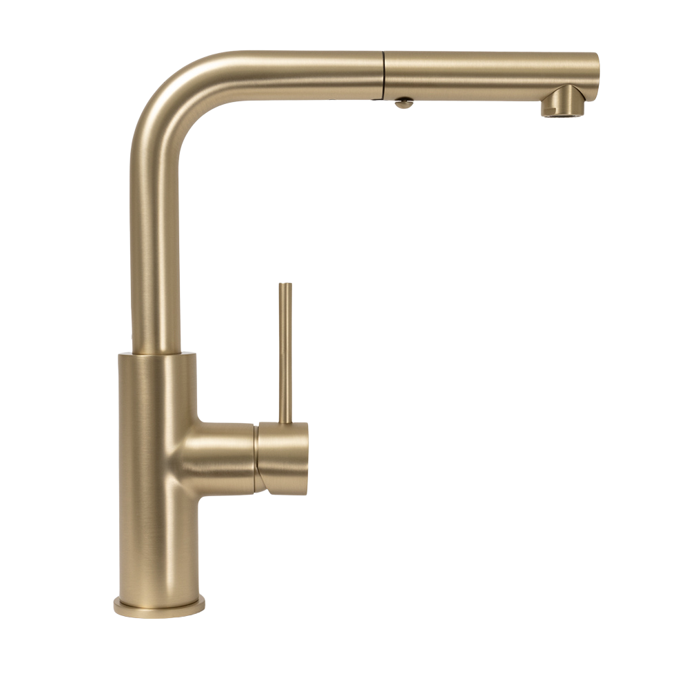 Nisa Square Pull Out Mixer Brushed Brass Gold