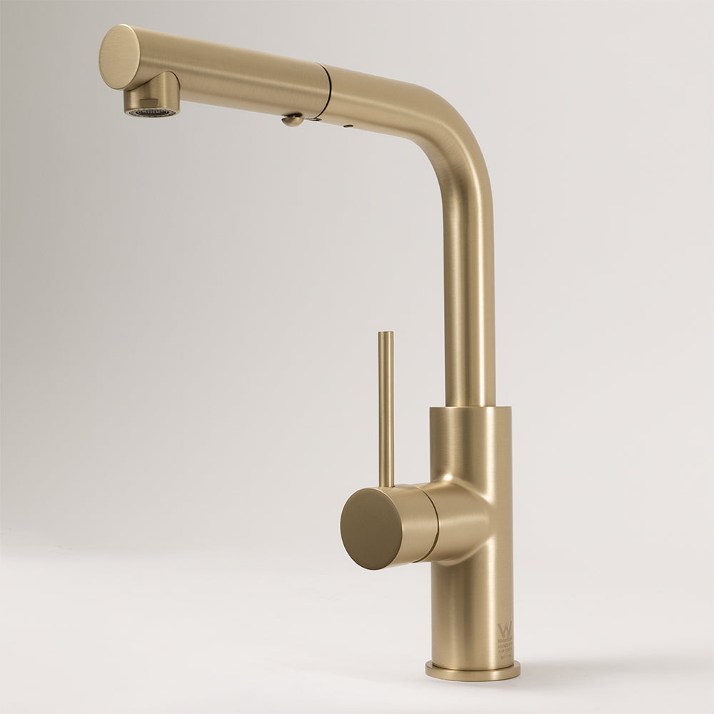 Nisa Square Pull Out Mixer Brushed Brass Gold
