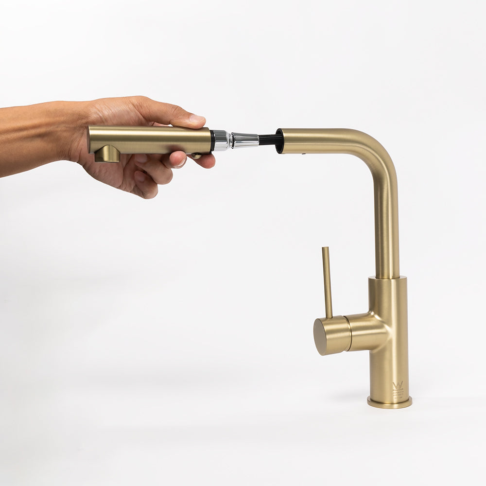 Nisa Square Pull Out Mixer Brushed Brass Gold