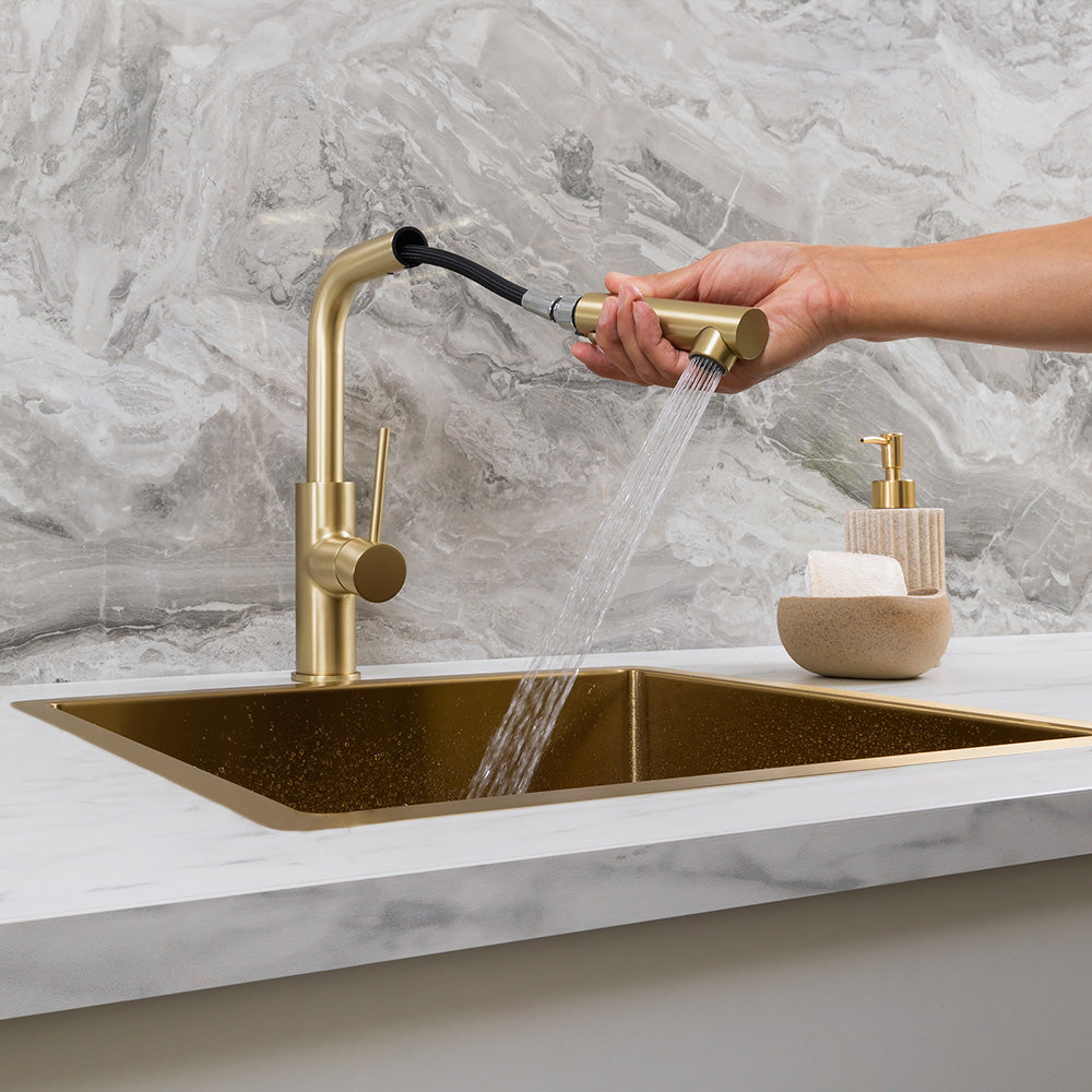 Nisa Square Pull Out Mixer Brushed Brass Gold
