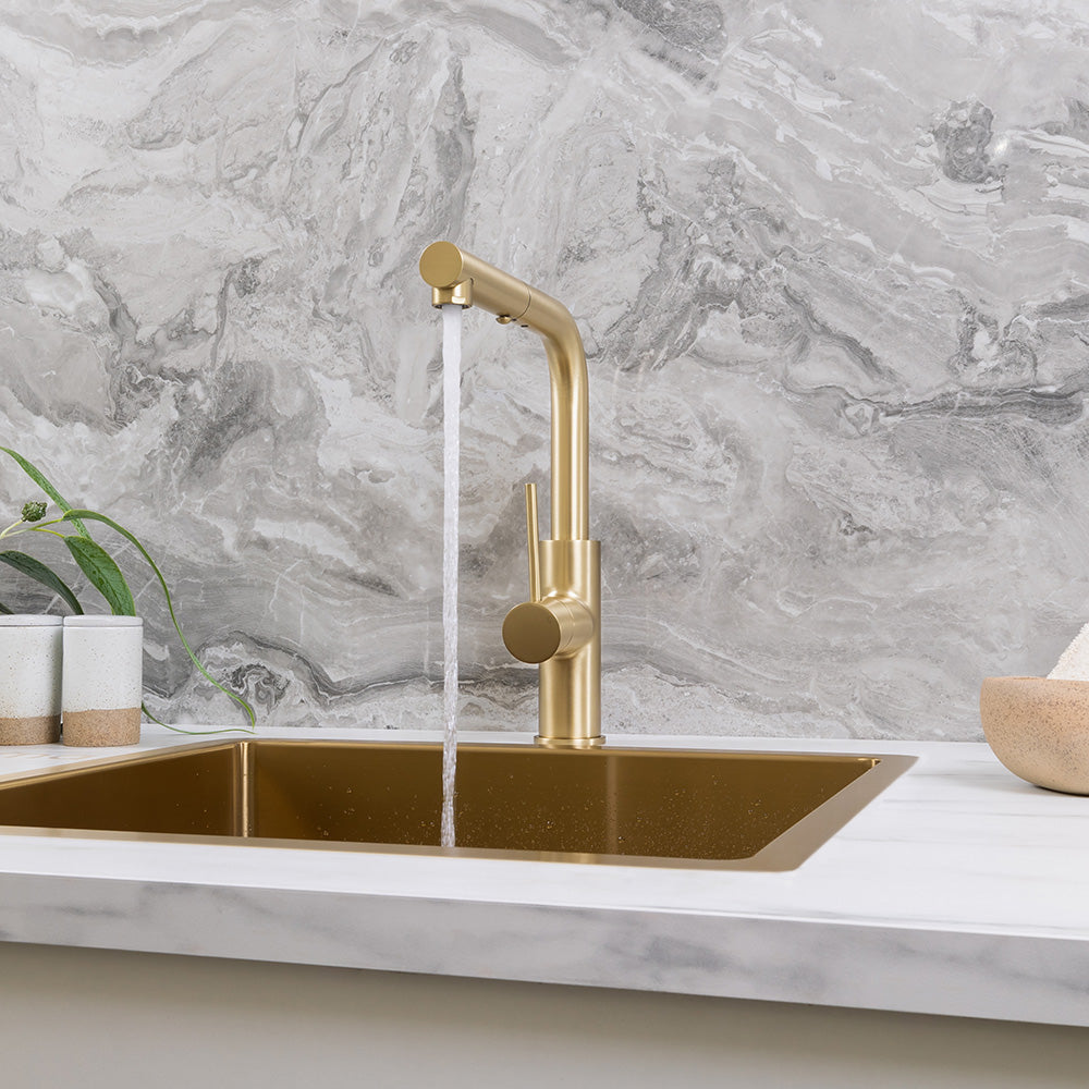 Nisa Square Pull Out Mixer Brushed Brass Gold