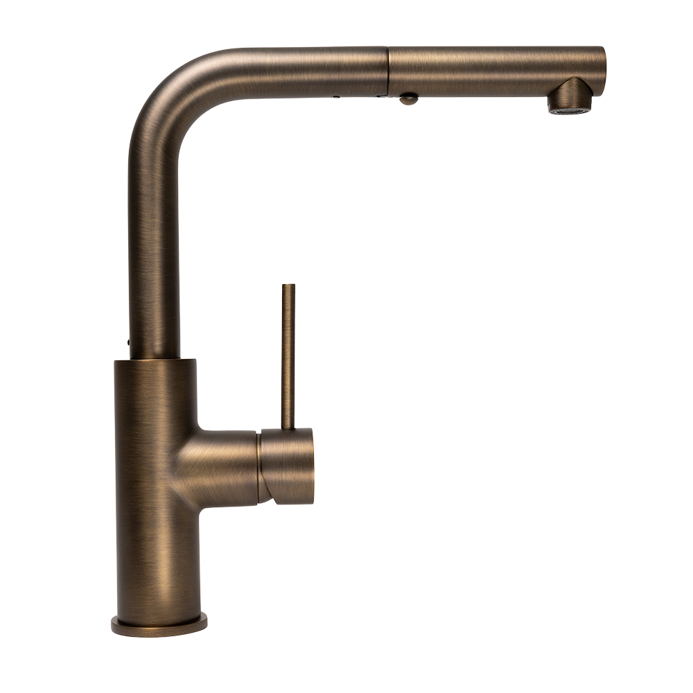 Nisa Square Pull Out Mixer Brushed Vintage Antique Brass