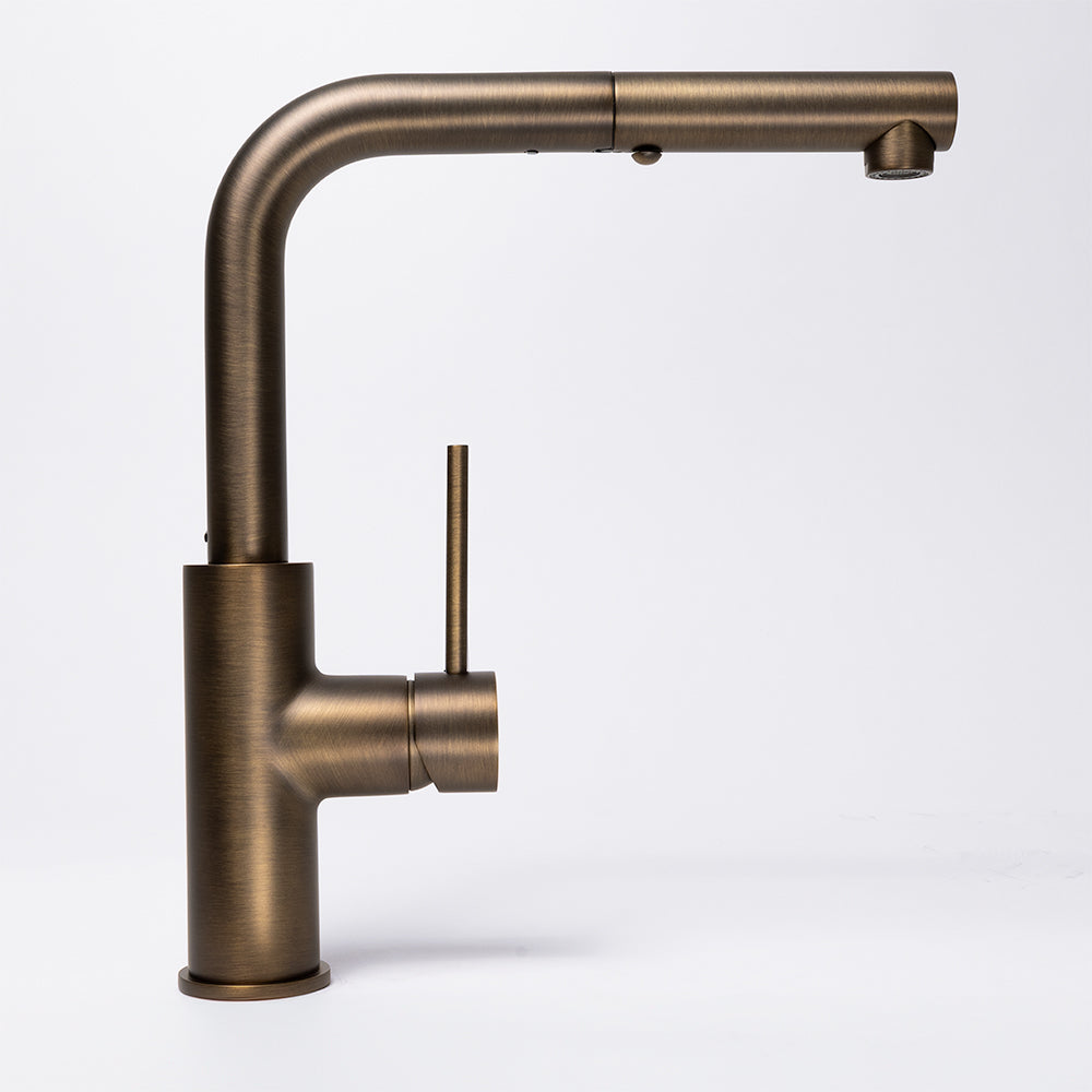 Nisa Square Pull Out Mixer Brushed Vintage Antique Brass