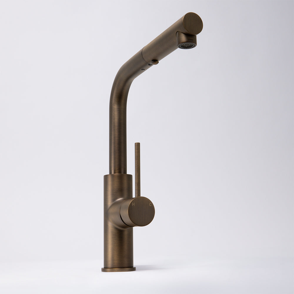 Nisa Square Pull Out Mixer Brushed Vintage Antique Brass