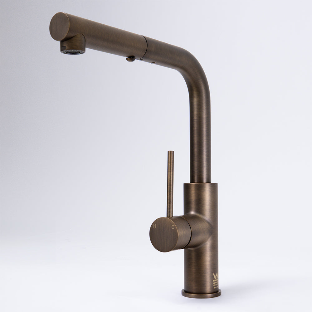 Nisa Square Pull Out Mixer Brushed Vintage Antique Brass