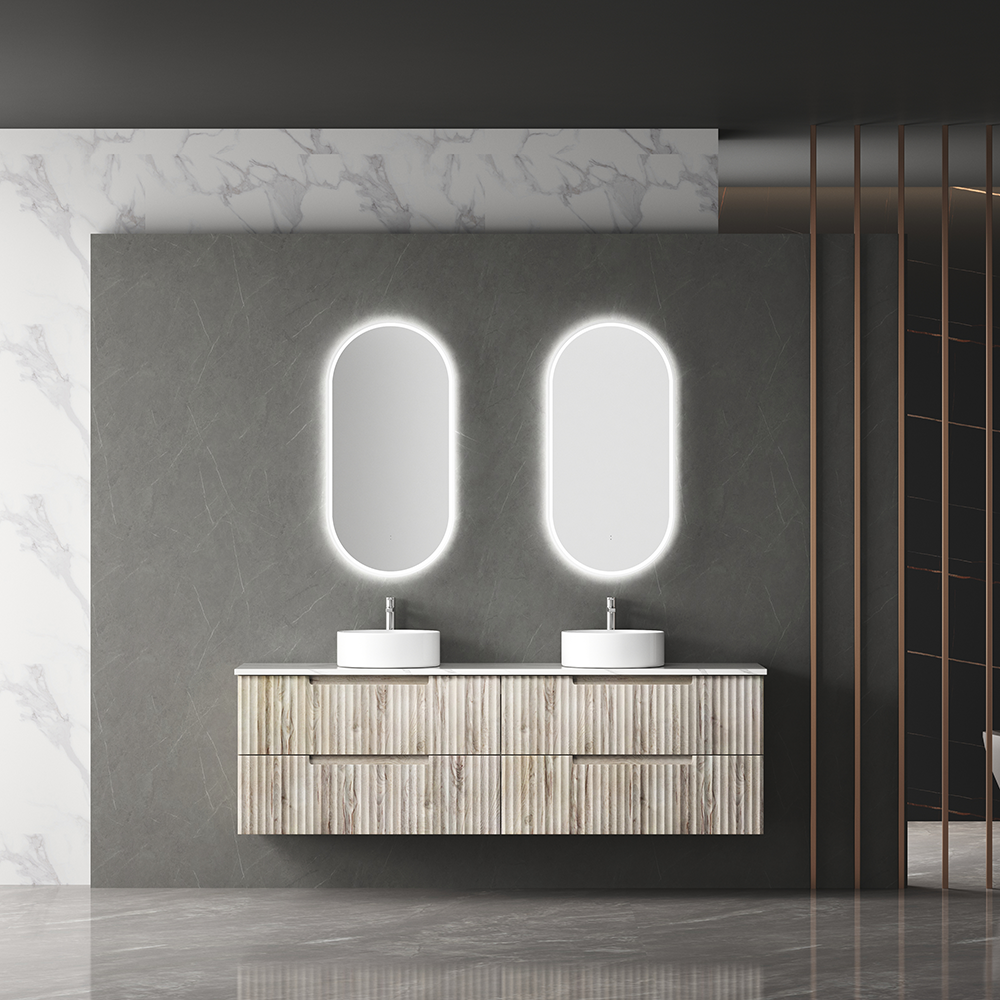 Beau Monde Oblong Pill LED Mirror Matte White