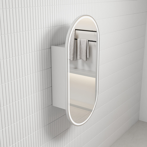 Beau Monde Oblong LED Matte White Shaving Cabinet With Brushed Nickel Frame - Brushed Nickel