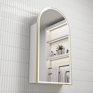 Canterbury Arch LED Matte White Shaving Cabinet With Brushed Gold Frame - Brushed Gold