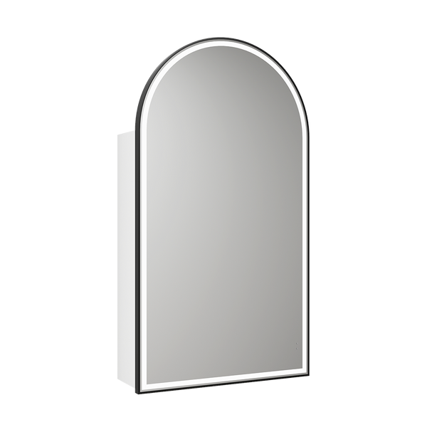Canterbury Arch LED Matte White Shaving Cabinet With Matte Black Frame