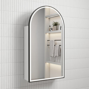 Canterbury Arch LED Matte White Shaving Cabinet With Matte Black Frame - Matte Black