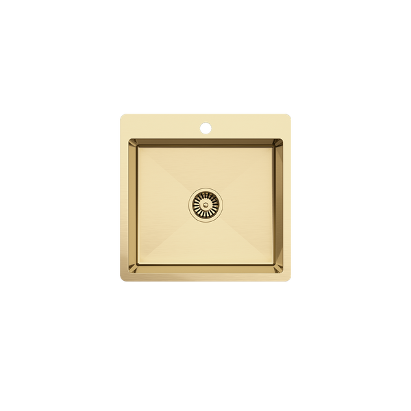 Leo 510x500 Single Bowl Tap Landing Sink Brushed Brass Gold