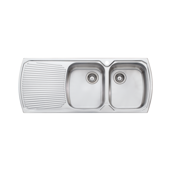 Monet Double Bowl Topmount Sink With Drainer Right Stainless Steel