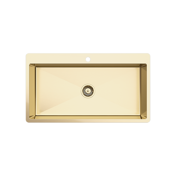 Mila 900x500 XXLarge Single Bowl Tap Landing Sink Brushed Brass Gold