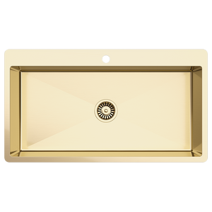 Mila 900x500 XXLarge Single Bowl Tap Landing Sink Brushed Brass Gold - Brushed Brass Gold