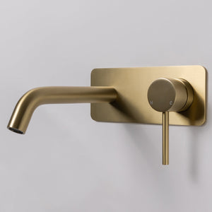 Mira Brushed Brass Gold Wall Mixer and Spout - Brushed Brass Gold