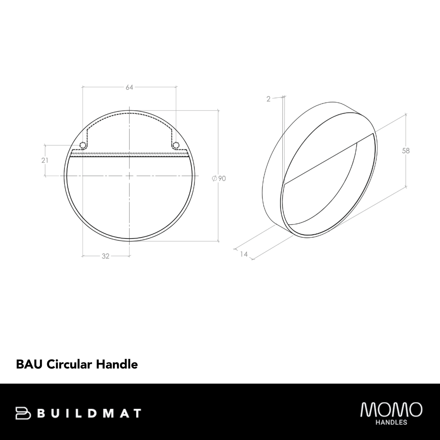 Momo Bau Circular Handle 64mm Matte Black