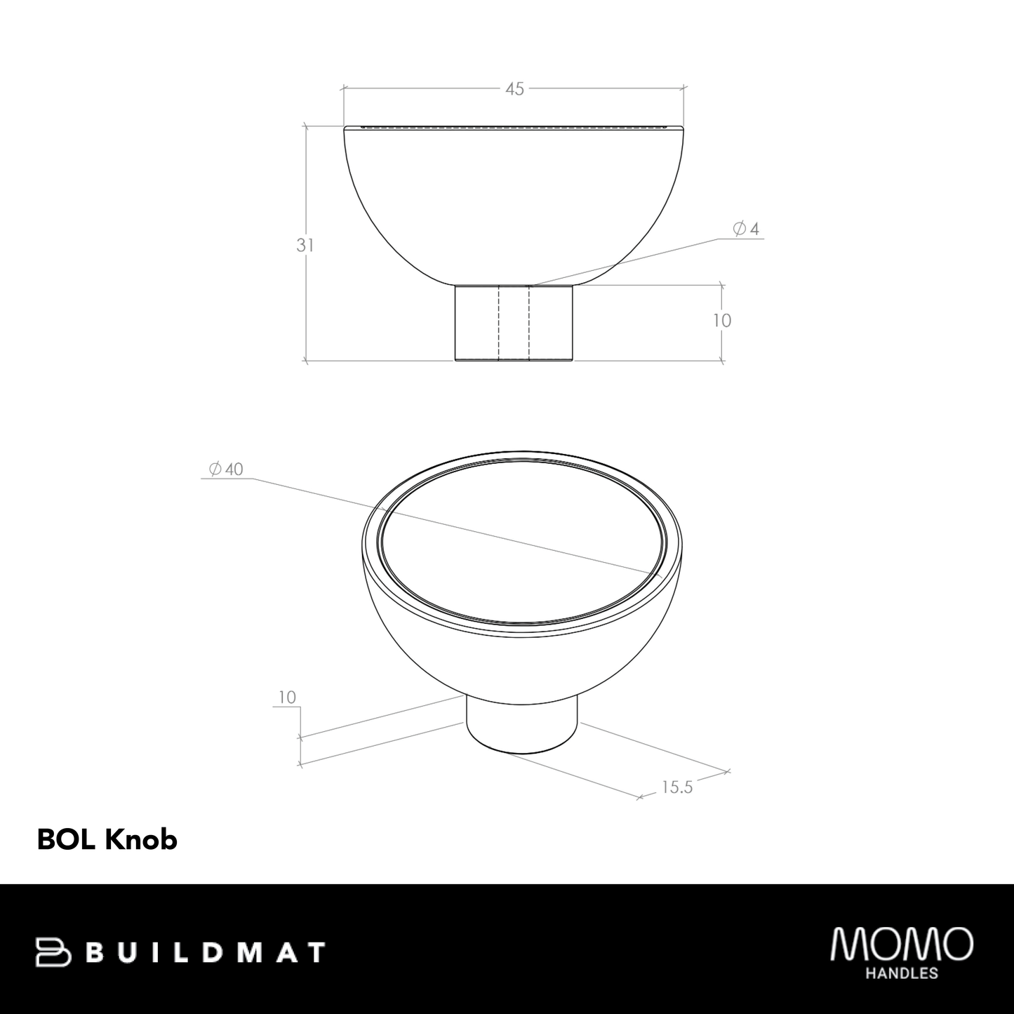 Momo Bol Knob 45mm Matte Black and Sapelli