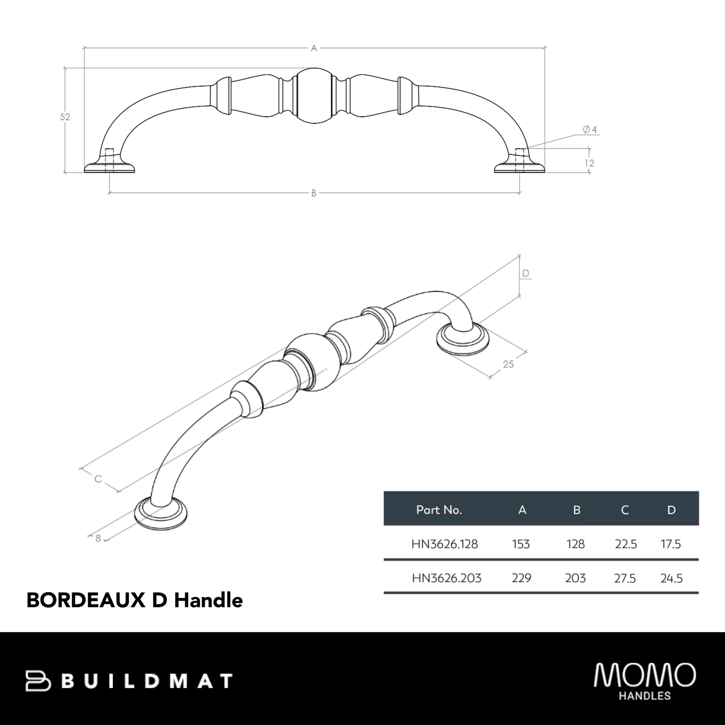 Momo Bordeaux D Handle 128mm Pewter