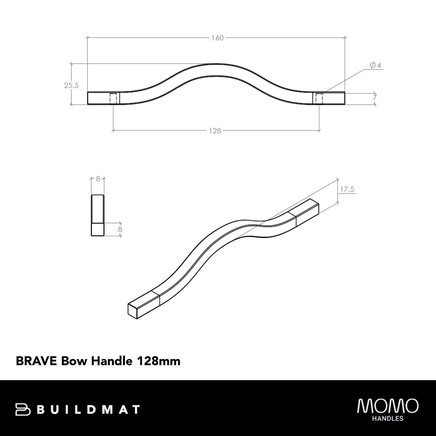 Momo Brave Bow Handle 128mm Matte Black