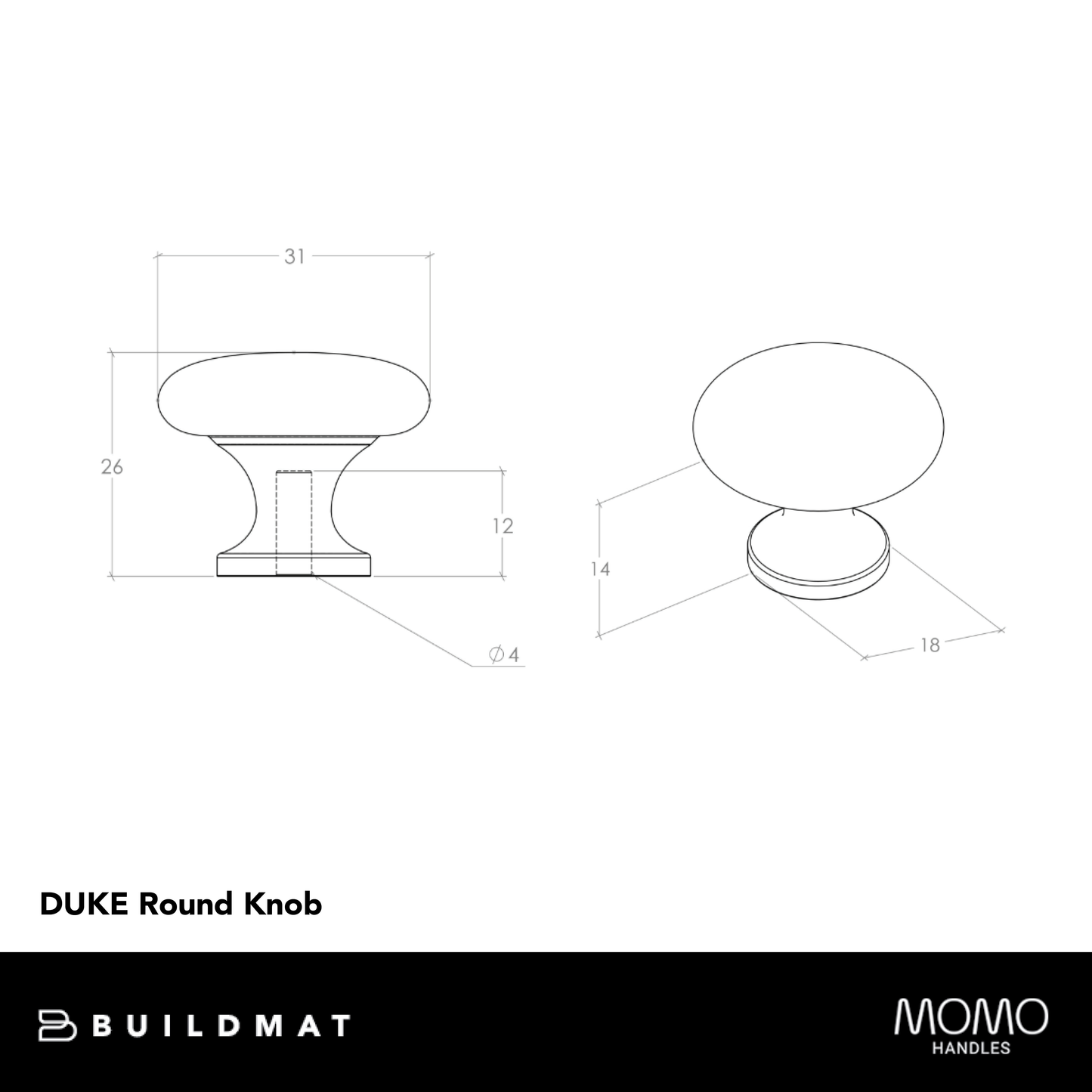 Momo Duke Round Knob 31mm Matte Black