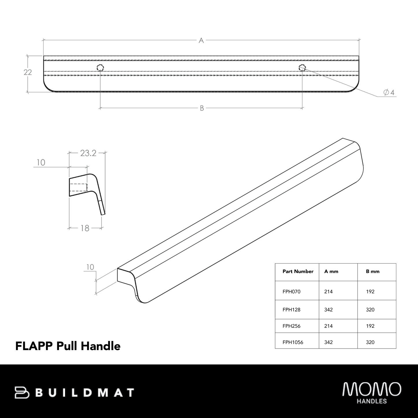 Momo Flapp Pull Handle  128mm Brushed Dark Brass