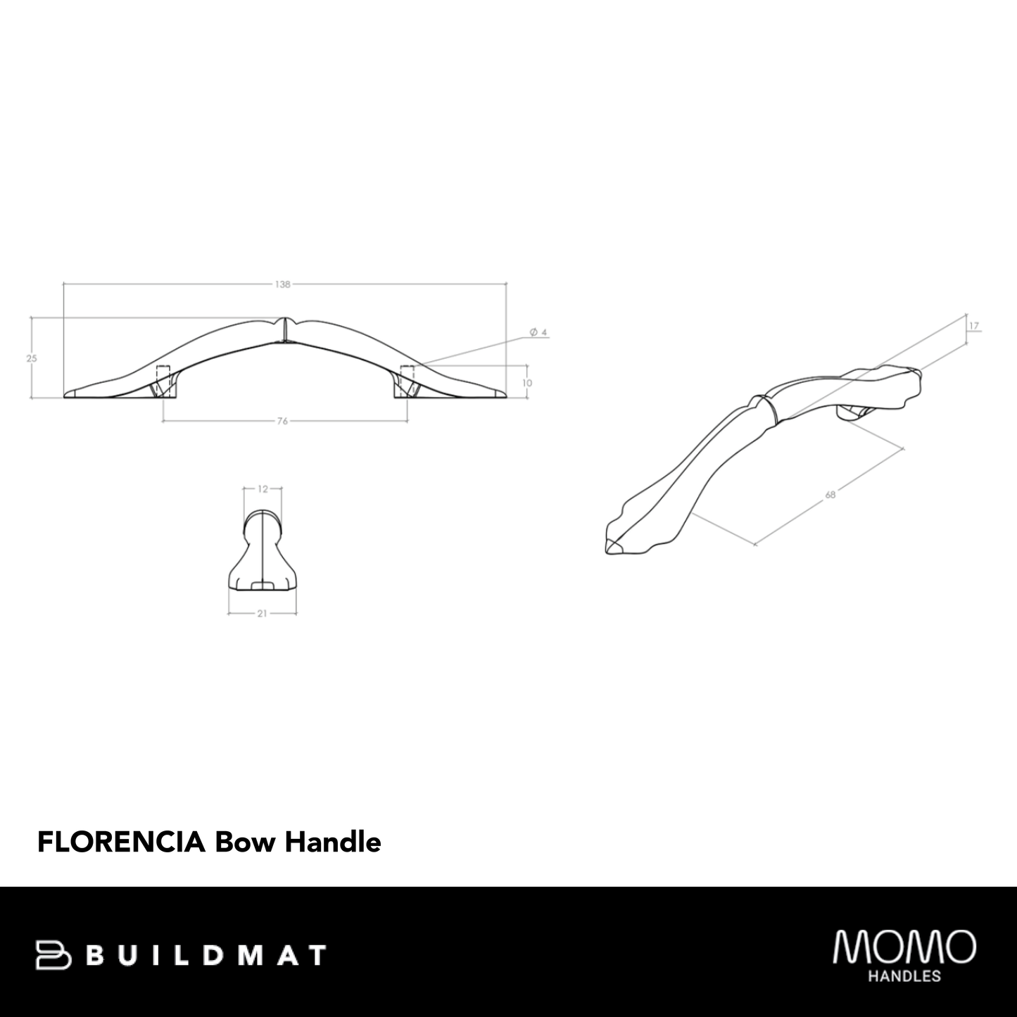 Momo Florencia Bow Handle 76mm Matte Black