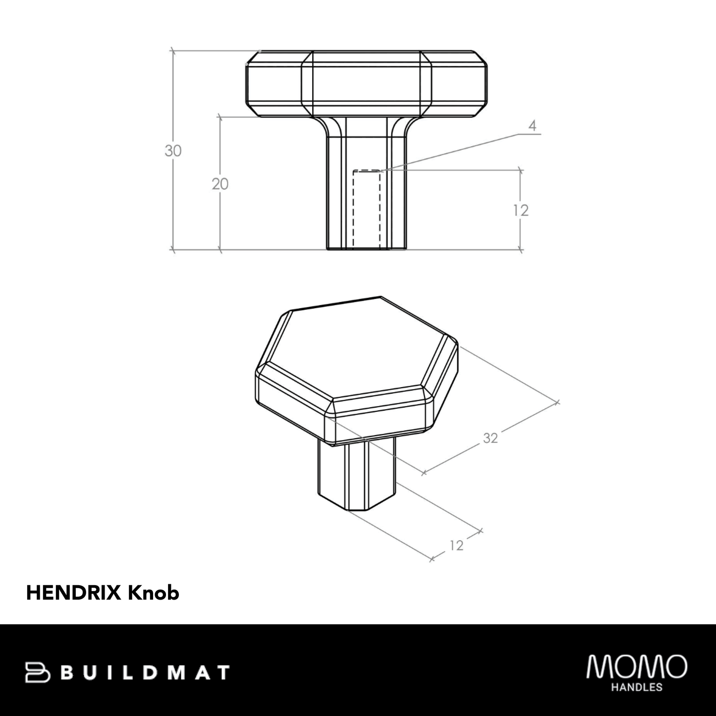 Momo Hendrix Knob 32mm Dull Brushed Nickel