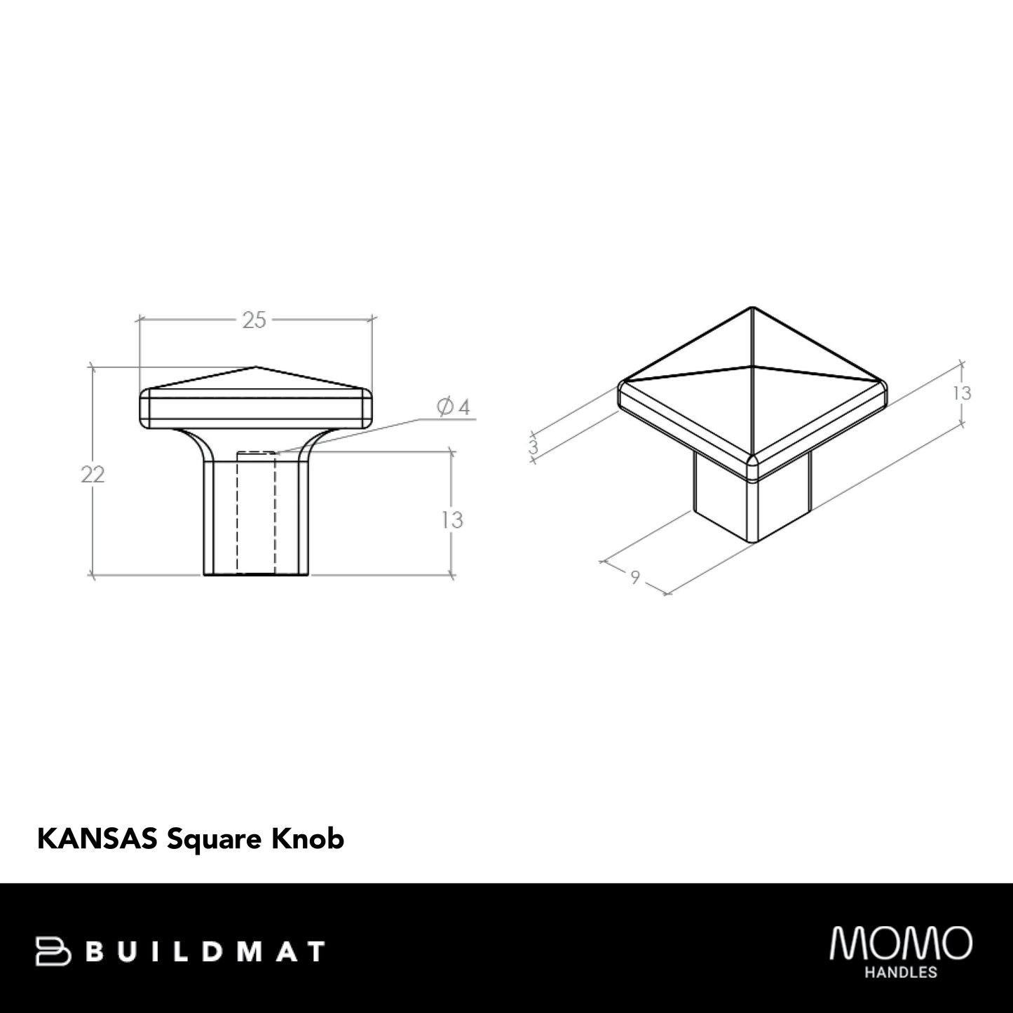 Momo Kansas Square Knob 24mm Antique Aqua
