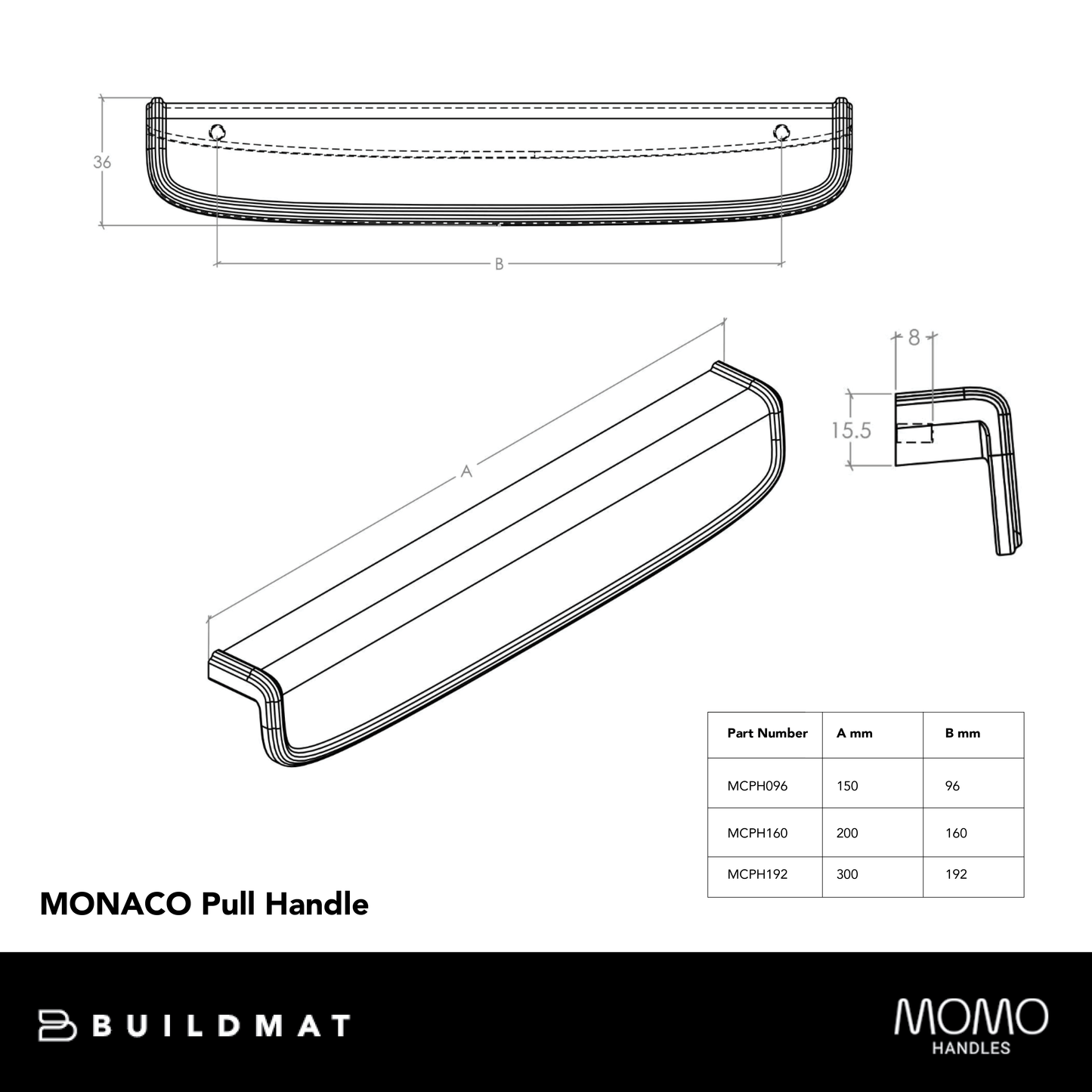 Momo Monaco 96mm Pull Handle Dull Brushed Nickel