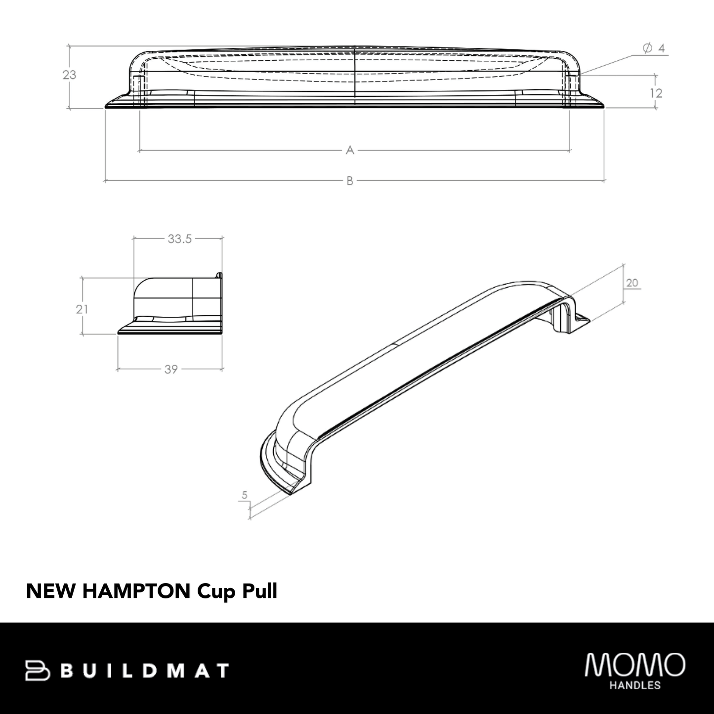 Momo New Hampton Cup Pull 160mm Matte Brass