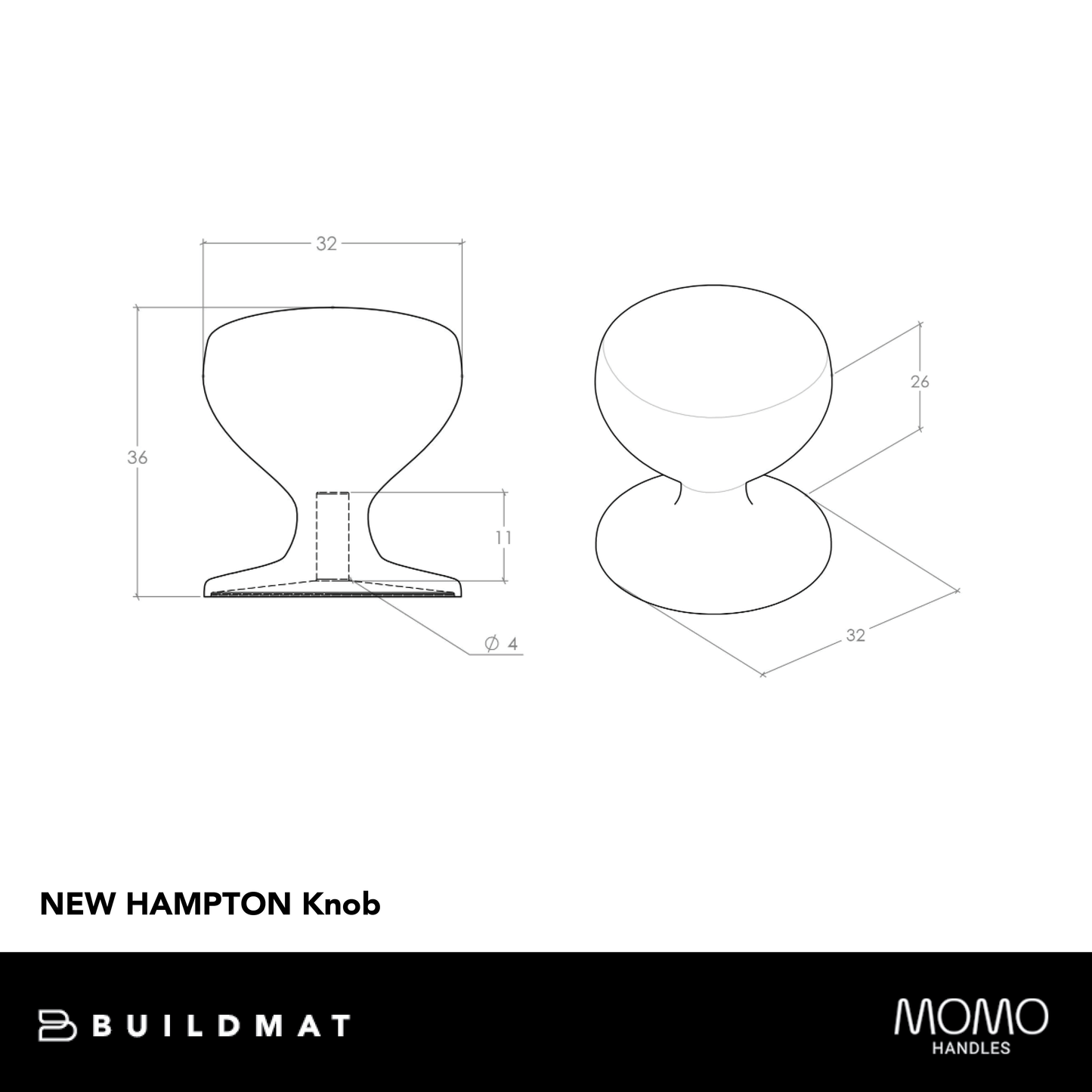Momo New Hampton Round Knob 32mm Dark Brushed Brass