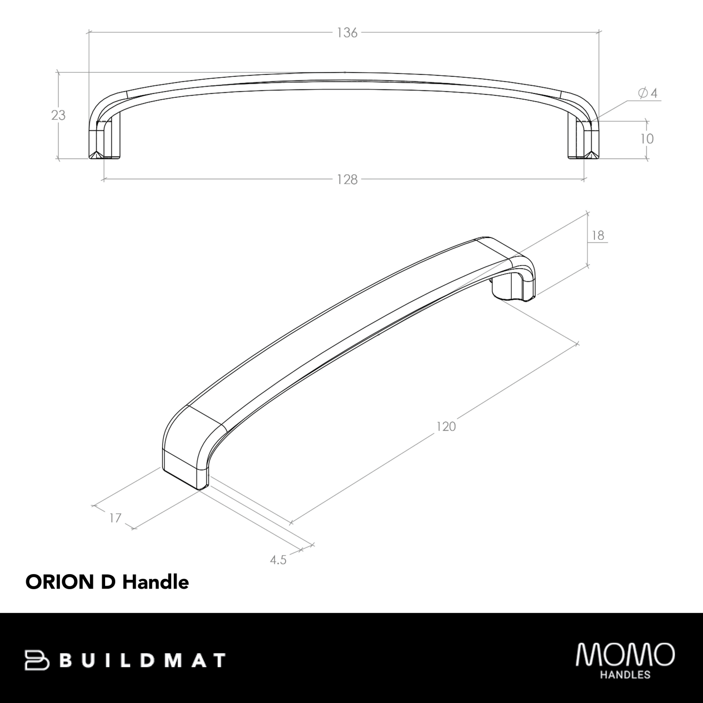 Momo Orion D Handle 128mm Antique Silver