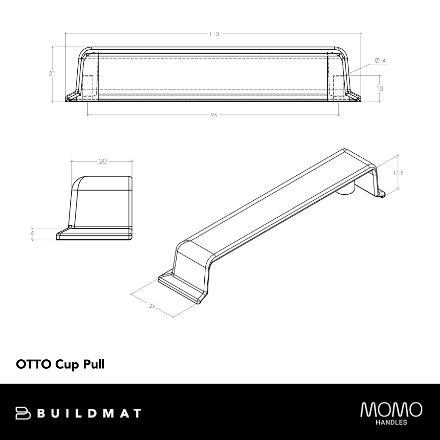Momo Otto Cup Pull 96mm Dull Brushed Nickel