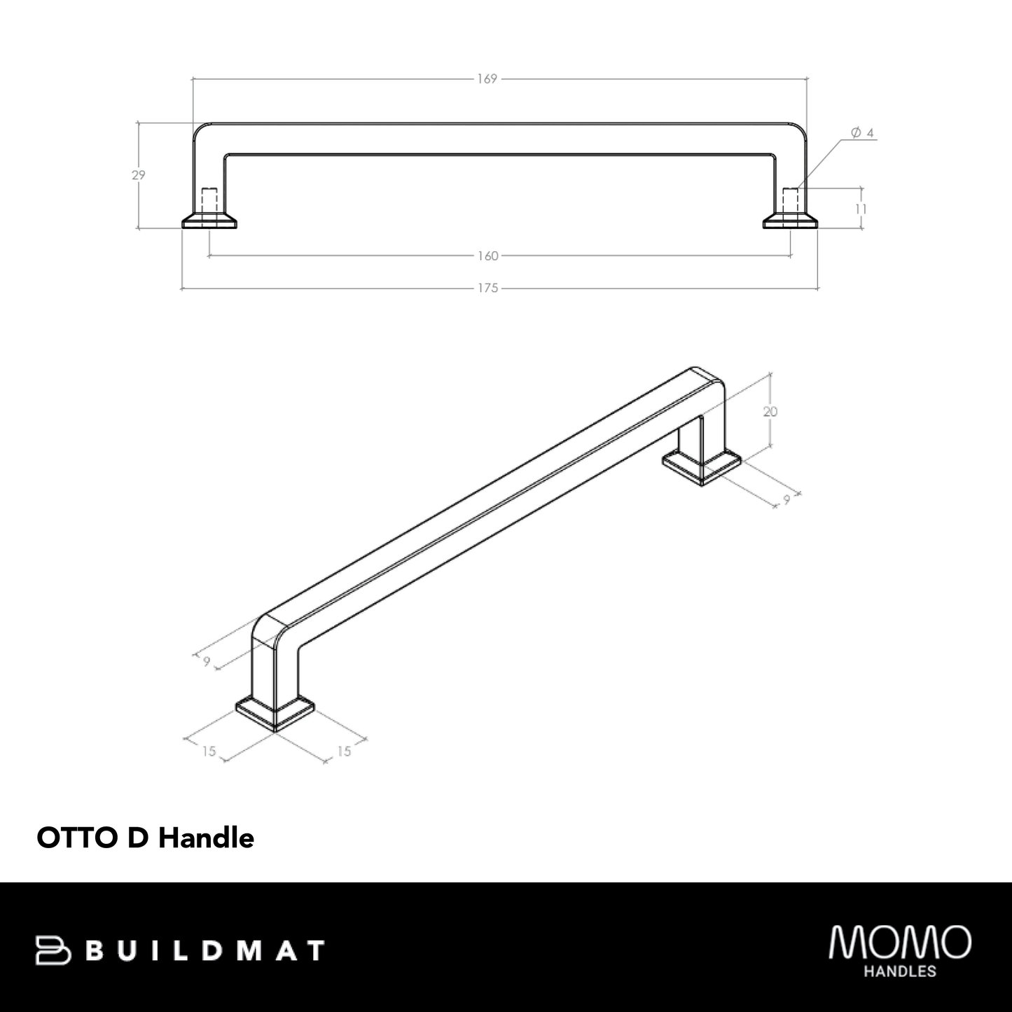 Momo Otto D Handle 160mm Antique Brass