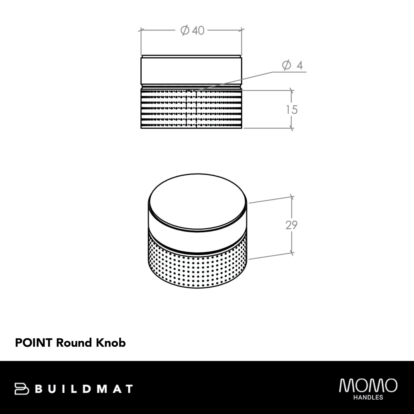 Momo Point Round Knob 40mm Black Titanium