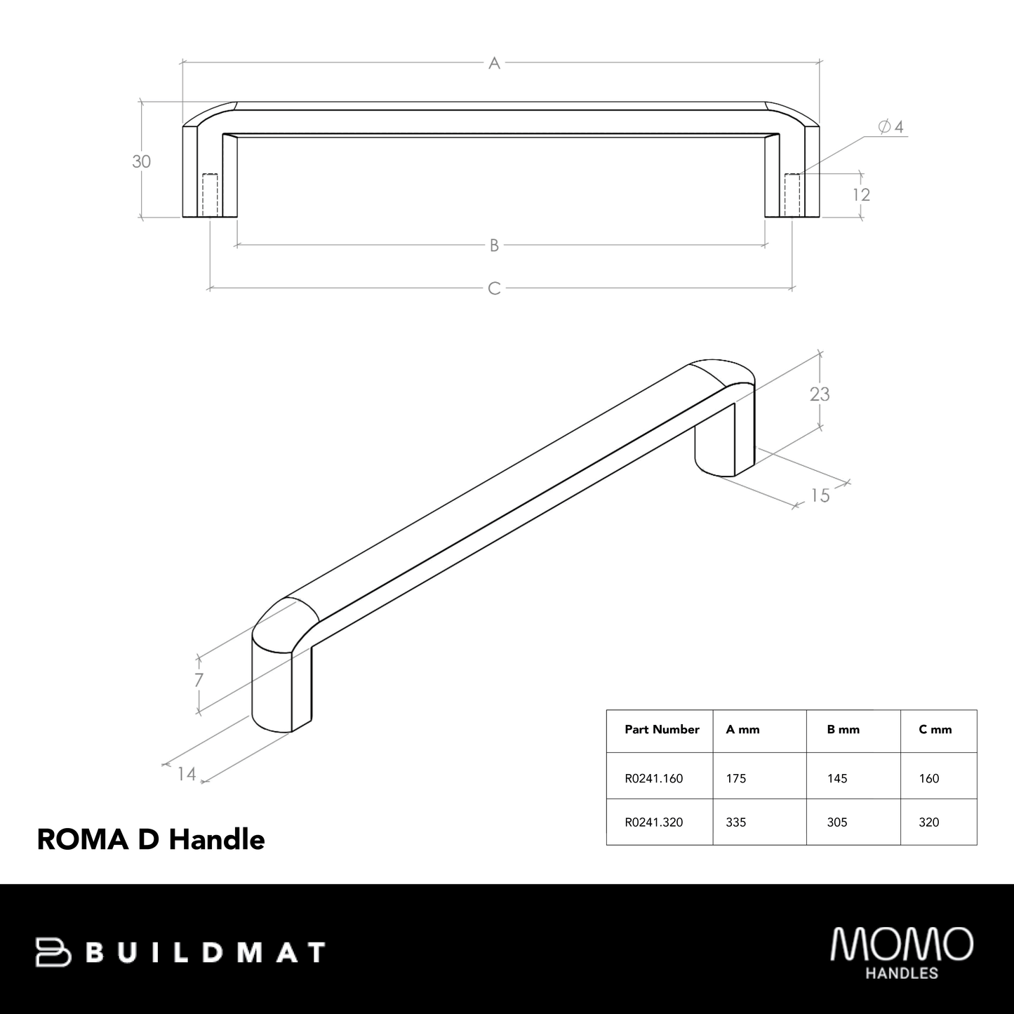 Momo Roma D Handle 320mm Matte Black