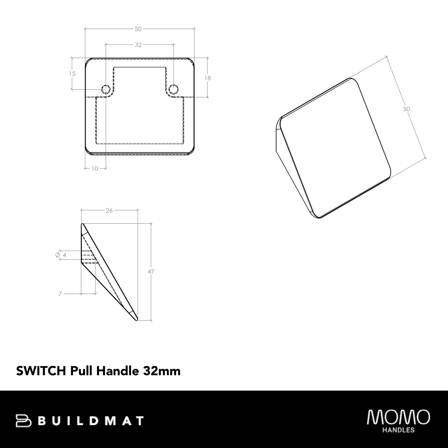 Momo Switch Pull Handle 32mm Matte Black