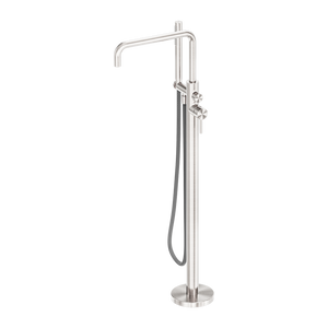 Zen Freestanding Bath Mixer With Outdoor Shower Hose Brushed Nickel - Brushed Nickel