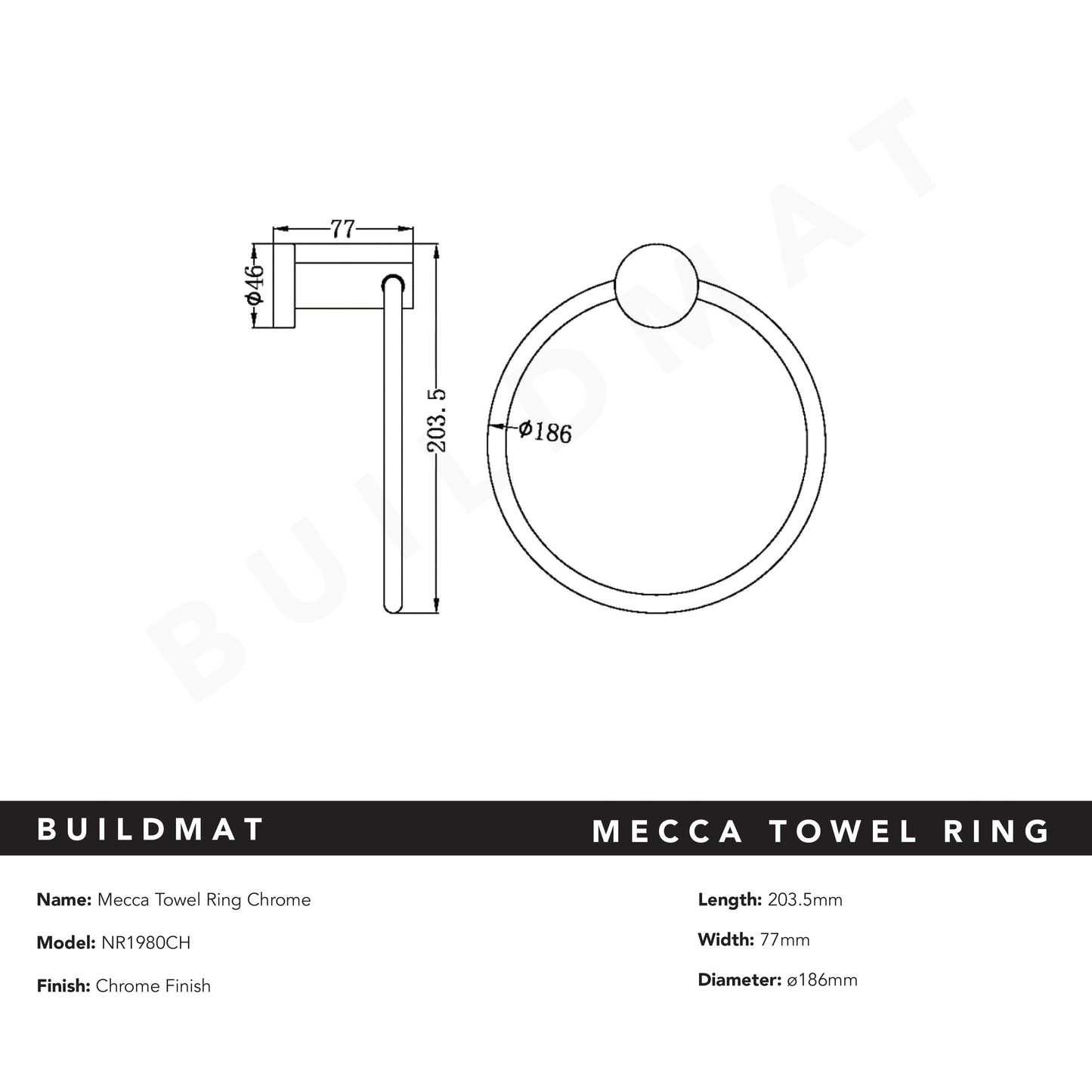 Mecca Hand Towel Ring Chrome