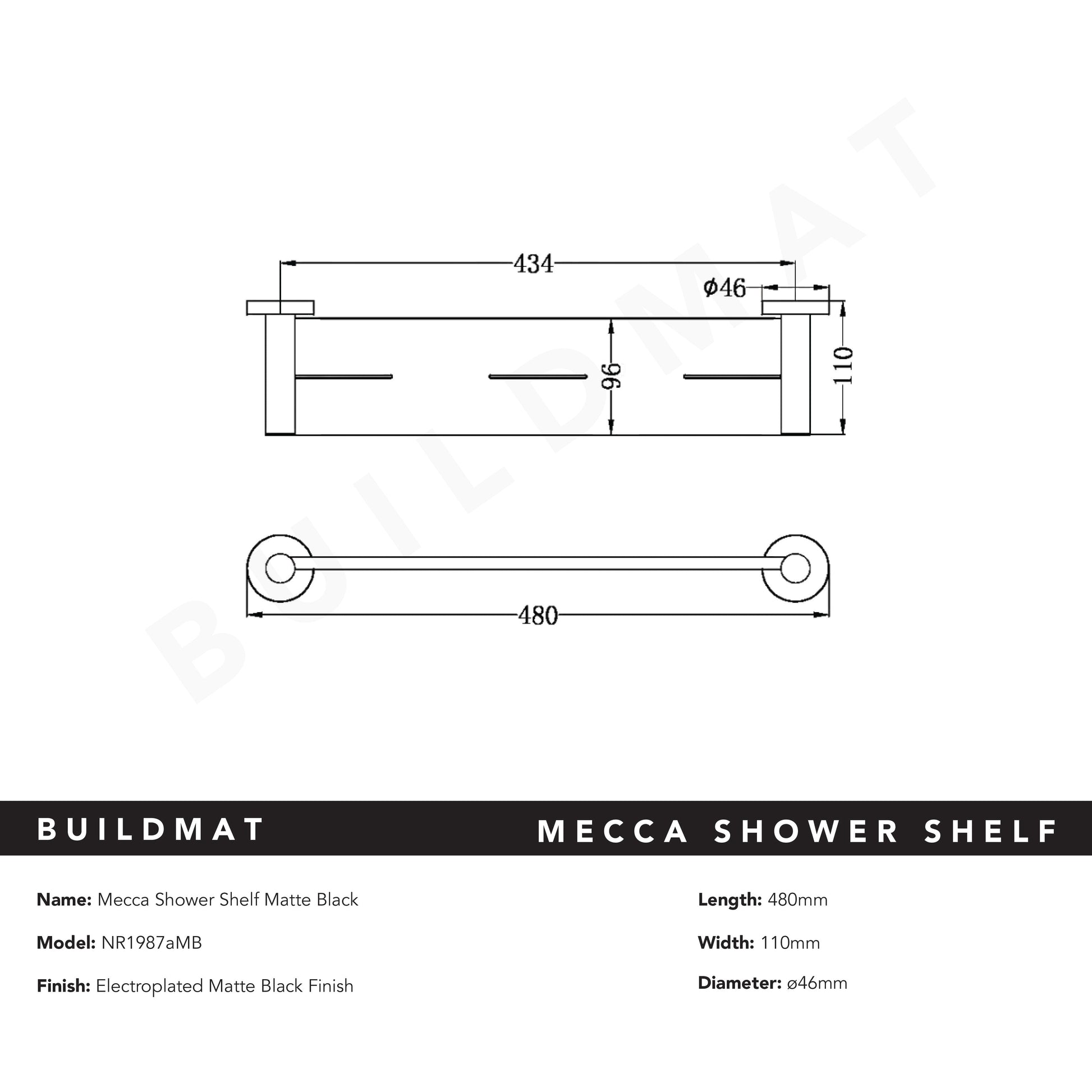 Mecca Shower Shelf Matte Black